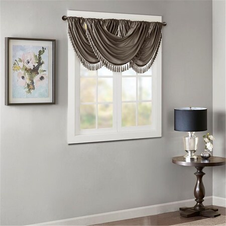 Madison Park 38 x 46 in. Elena Faux Silk Waterfall Embellished Valance - Pewter MP41-4958